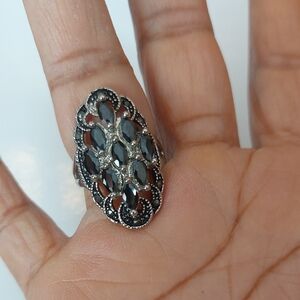 Ashley Cooper Marcasite Mirror Marquis Intricate Filigree Silver Tone Ring Size